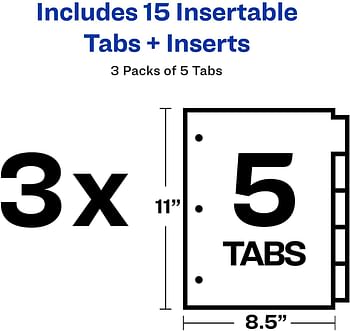 Avery Dividers for 3 Ring Binders, 5-Tab Binder Dividers, Two-Pocket Plastic Binder Dividers, Insertable Big Tabs, Multicolor, 3 Sets (71906)