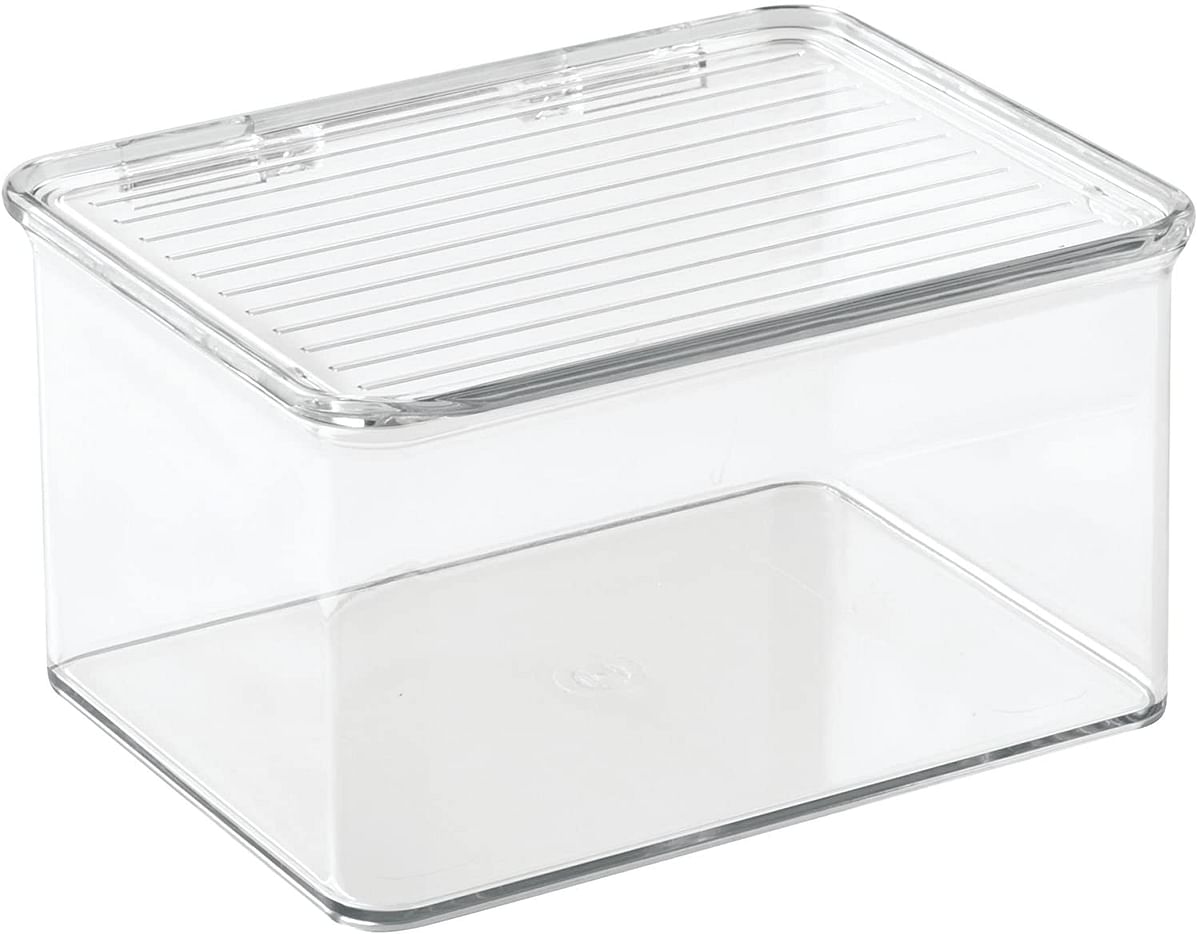 Idesign Kitchen Binz Bpa-Free Plastic Stackable Organizer Box With Lid - 6.75In X 5.75In X 3.75In , Clear