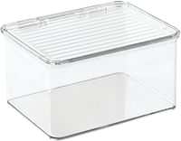 صندوق منظم بينز بلاستيك قابل للتكديس خالٍ من BPA للمطبخ من اي ديزاين، مع غطاء - 6.75 × 5.75 × 3.75 انش، شفاف