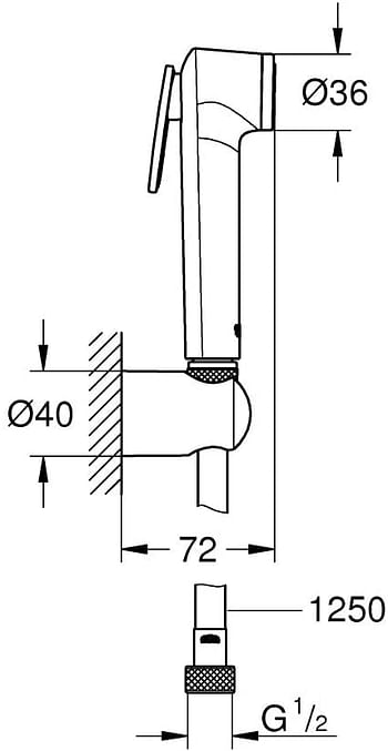 GROHE Bathroom Fixtures, Trigger Spray, Shattaf with Wall Holder - Tempesta-F Collection, 26354000, Silver