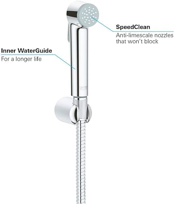 GROHE Bathroom Fixtures, Trigger Spray, Shattaf with Wall Holder - Tempesta-F Collection, 26354000, Silver