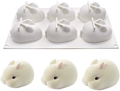 6 Even Silicone Rabbit Bunny Mousse Cake Mold 3D Animal Modeling Candy Molds DIY Cake Decorative Baking Tools for Chocolate, Soap, jello, Candy, Fondant, Crayon, Lotion Bar French Dessert Cake Topper