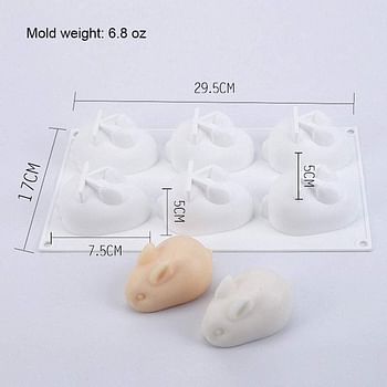 6 Even Silicone Rabbit Bunny Mousse Cake Mold 3D Animal Modeling Candy Molds DIY Cake Decorative Baking Tools for Chocolate, Soap, jello, Candy, Fondant, Crayon, Lotion Bar French Dessert Cake Topper