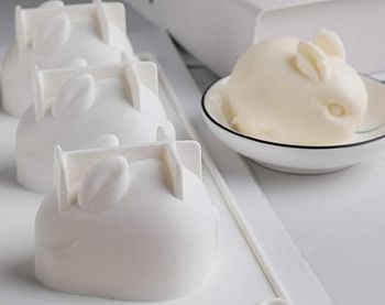 6 Even Silicone Rabbit Bunny Mousse Cake Mold 3D Animal Modeling Candy Molds DIY Cake Decorative Baking Tools for Chocolate, Soap, jello, Candy, Fondant, Crayon, Lotion Bar French Dessert Cake Topper