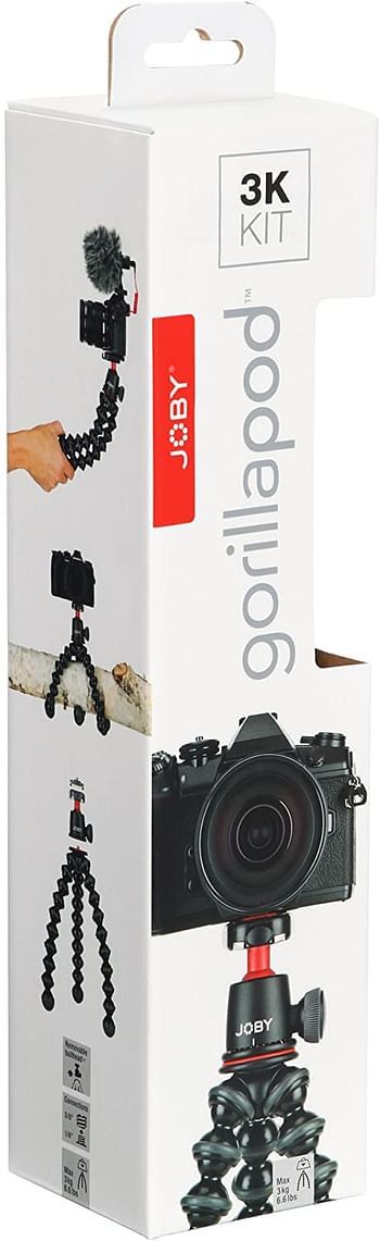 JOBY Gorillapod 3K Tripod Kit 3K Compact Tripod with 3K Ball Head for Small Mirrorless Cameras or Small Devices JB01507, Black