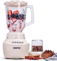 Geepas GSB5409 250W 2 in 1 Multifunctional Blender | Stainless Steel Blades, 4 Speed Control with Pulse | 1.5L Jar, Over Heat Protection| Ice Crusher, Chopper, Coffee Grinder & Smoothie Maker 2 in 1 - 250W