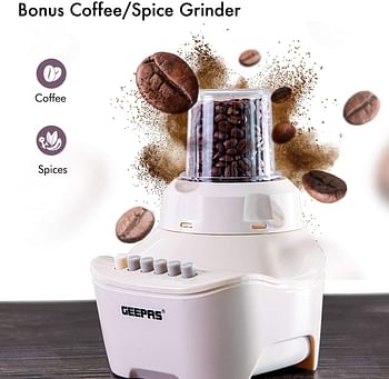 Geepas GSB5409 250W 2 in 1 Multifunctional Blender | Stainless Steel Blades, 4 Speed Control with Pulse | 1.5L Jar, Over Heat Protection| Ice Crusher, Chopper, Coffee Grinder & Smoothie Maker 2 in 1 - 250W