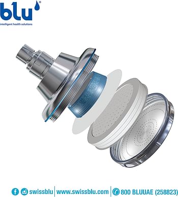 Blu Ionic Shower Filter Skin & Haircare Removes Chlorine & Harmful Pollutants - Prevents Hair loss & Moisturize your Skin - Wall Mounted Chrome