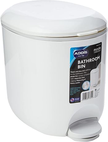 Addis 518503 Premium Deluxe Bathroom Pedal Bin with inner, 3.5 litre, White Grey, 29 x 18.5 x 23cm Single