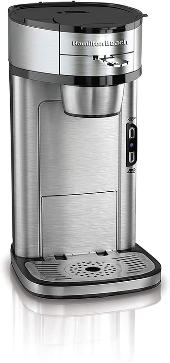 Hamilton Beach Scoop Single Serve Coffee Maker, Unique Heater for Hotter Faster Better Taste, Simple Scoop Place Brew, 220-240V 50-60 Hz UK Plug, Stainless Steel (49981-SAU) /Silver/250 Milliliters