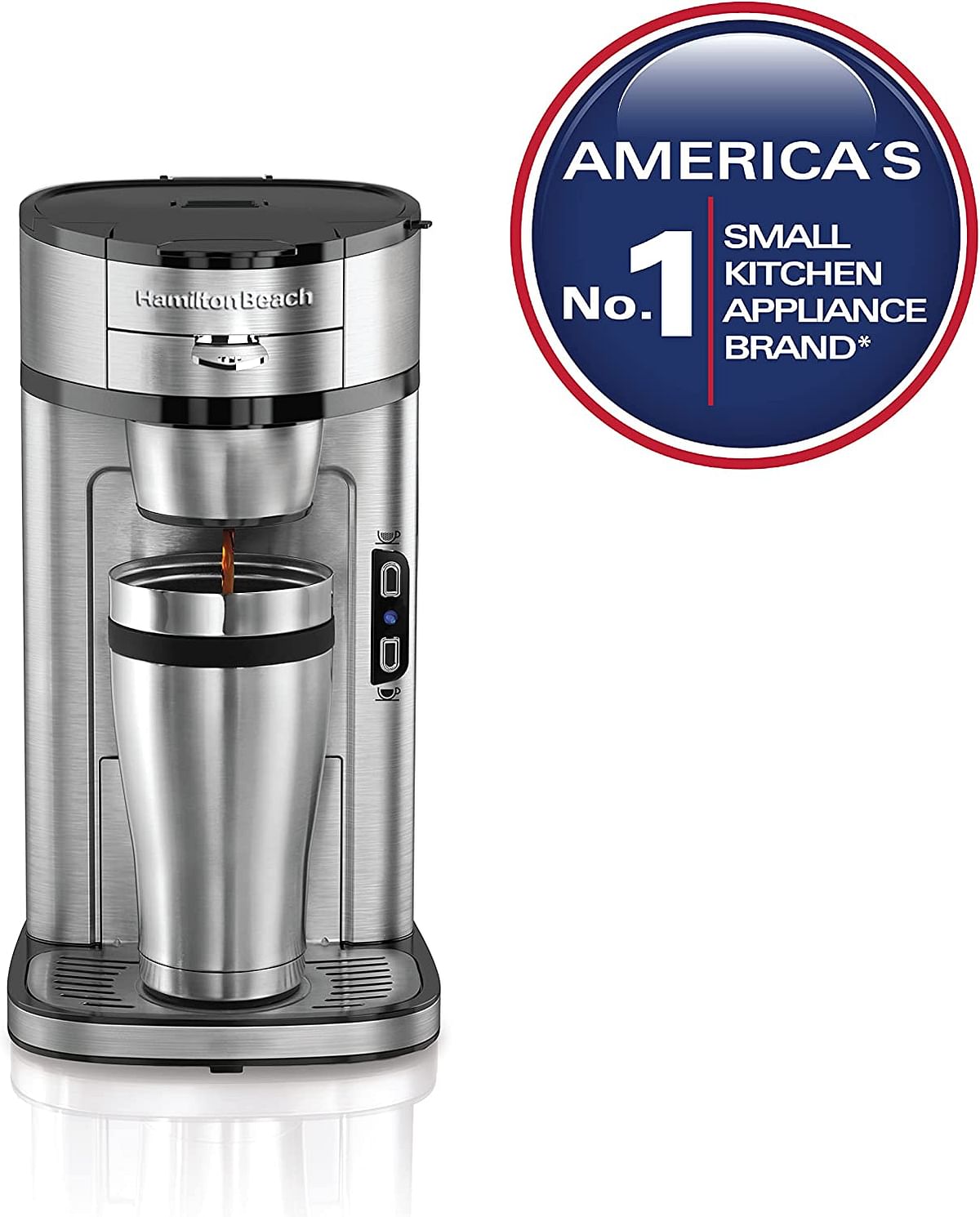 Hamilton Beach Scoop Single Serve Coffee Maker, Unique Heater for Hotter Faster Better Taste, Simple Scoop Place Brew, 220-240V 50-60 Hz UK Plug, Stainless Steel (49981-SAU) /Silver/250 Milliliters