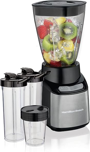 Hamilton Beach Stay or Go Blender, 1L Jar, 250ml Jar for Grinding, Two 500 ml Portable Cups for Smoothies, Shatterproof Tritan Jars, 250 watts, Stainless Steel, 52400-SAU/Multicolor/650 watts