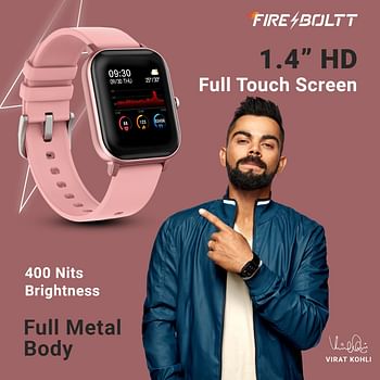 Fire-boltt SPO2 full touch 1.4 inch smart watch 400 nits peak brightness metal body 8 days battery life with 24 /1.4" Pink/1.4 inch*7 heart rate monitoring ipx7 with blood oxygen, fitness, sports & sleep tracking pink