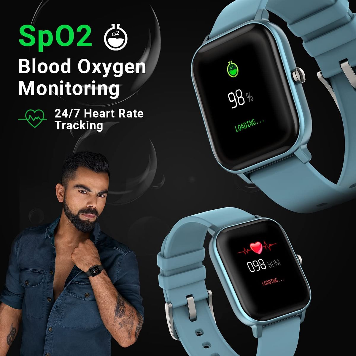 Fire-boltt SPO2 full touch 1.4 inch smart watch 400 nits peak brightness metal body 8 days battery life with 24*7 heart rate monitoring ipx7 with blood oxygen fitness sports & sleep tracking blue