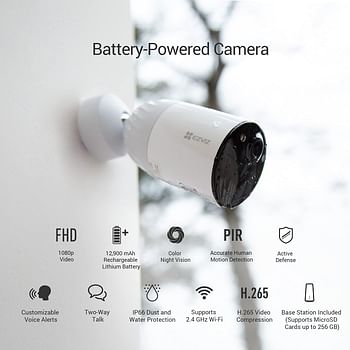 EZVIZ BC1 Wireless Outdoor Cameras 1080p Outdoor Battery Wi Fi Camera, 365 Days Battery Life, Color Night Vision, Two Way Audio, 2 Camera Kit with 1 Base, Alexa, CS-BC1-B2, BC1-2 Camera
