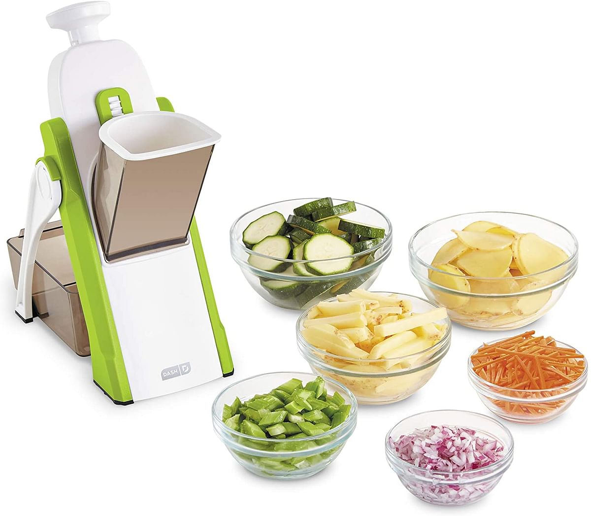 Dash Safe Slice Mandoline Slicer Julienne + Dicer for Vegetables Meal Prep & More with 30+ Presets & Thickness Adjuster - Green