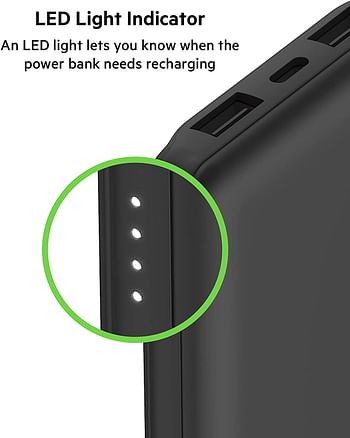 Belkin USB C Portable Power Bank 10000 mAh with 1 USB C Port and 2 USB A Ports for up to 15W Charging for iPhone, Android, AirPods, iPad, and More Black, BPB011btBK, 10K
