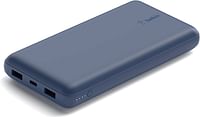 Belkin USB C Portable Power Bank 10000 mAh with 1 USB C Port and 2 USB A Ports for up to 15W Charging for iPhone, Android, AirPods, iPad, and More Blue, BPB011btBL, 10K/Triple Output/Blue