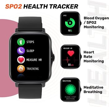 Fire-Boltt Beast Spo2 1.69” Industry'S Largest Display Size Full Touch Smart Watch With Blood Oxygen Monitoring, Heart Rate Monitor, Multiple Watch Faces & Long Battery Life Black, Bsw002, Bsw002