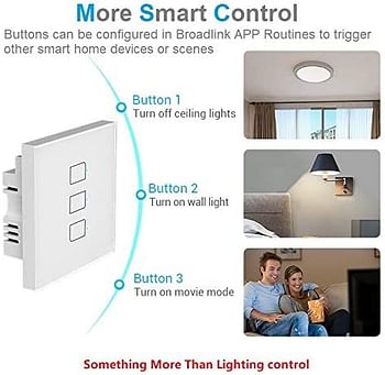 Broadlink TC3 UK Standard Smart Light Switch Smart Home control Wifi Wall Switch,No Neutral，Works with Alexa Google Home IFTTT (3 Gang, TC3)White