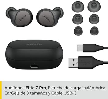 Jabra Elite 7 Pro In Ear Bluetooth Earbuds - Adjustable Active Noise Cancellation True Wireless Buds in a compact design with Jabra MultiSensor Voice Technology for Clear Calls - Titanium Black