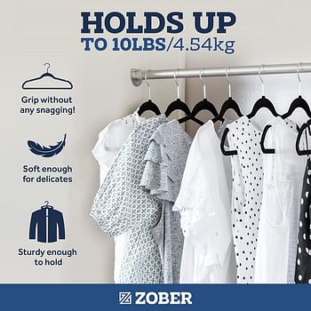 ZOBER Non-Slip Velvet Hangers - Suit Hangers (50-pack) Ultra Thin Space Saving 360 Degree Swivel Hook Strong and Durable Clothes Hangers Hold Up-To 10 Lbs, for Coats, Jackets, Pants, & Dress Clothes/50 Pack/Black