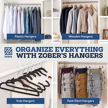 ZOBER Non-Slip Velvet Hangers - Suit Hangers (50-pack) Ultra Thin Space Saving 360 Degree Swivel Hook Strong and Durable Clothes Hangers Hold Up-To 10 Lbs, for Coats, Jackets, Pants, & Dress Clothes/50 Pack/Black