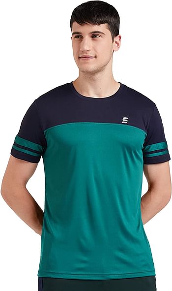 Symactive Men's Color Block Regular Fit Half Sleeve Sports T-Shirt /Viridian/XL