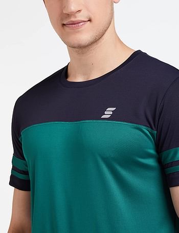 Symactive Men's Color Block Regular Fit Half Sleeve Sports T-Shirt /Viridian/XL