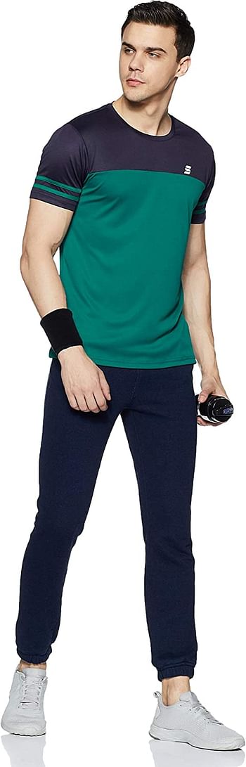 Symactive Men's Color Block Regular Fit Half Sleeve Sports T-Shirt /Viridian/XL