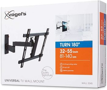 حامل تثبيت على الحائط من Vogel's WALL 3245 باللون الأسود من أجل أجهزة التلفزيون مقاس 32 - 55 بوصة، دوران وإمالة 180، بحد أقصى 20 كجم وحتى VESA 400 × 400