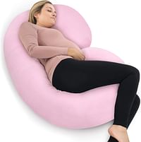 Pregnancy Pillow with Jersey Cover, C Shaped Full Body Pillow (Light Pink)