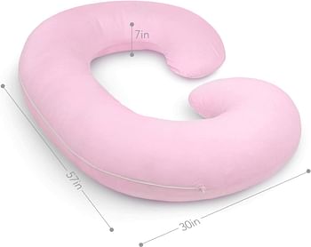 Pregnancy Pillow with Jersey Cover, C Shaped Full Body Pillow (Light Pink)