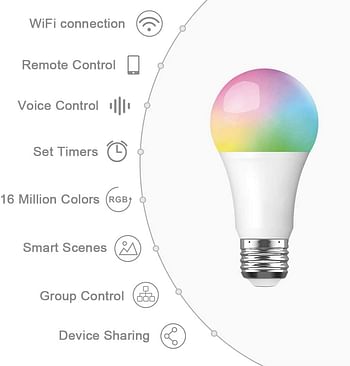 SKY-TOUCH 2PCS Smart LED Bulb E27 Remote Control Color Adjustable Light Works with  Alexa/Echo Google Home/Assistant IFTTT 220V/230V 10W 3000K 1050lm 2pcs Smart Bulb