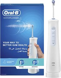 Oral-B Aquacare Water Flosser 4 Cordless Irrigator, Featuring Oxyjet Technology and 4 Cleaning Modes, with 3 pin plug/White/145 Milliliters