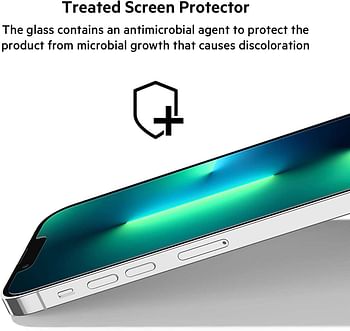 واقي شاشة بيلكين لهاتف iPhone 13 وiPhone 13 Pro، مصنوع من الزجاج الفائق، مضاد للميكروبات، سهل الاستخدام وخالٍ من الفقاعات مع قاعدة إرشادات مرفقة
