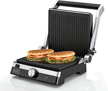 Black+Decker CG1400-B5 1400W Contact Grill With Full Flat Grill For Barbecue - Black