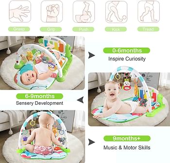 SKY-TOUCH Play Mats for Baby Gyms, Kick and Play Piano Gym Mats, Detachable Tummy Time Mat with Music and Lights, Musical Electronic Learning Toys, Activity Center for Babies and Toddlers/Multicolor/One size