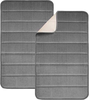 SKY TOUCH Bath Mat 2 Pack, Memory Foam Bath Mat Non Slip,Soft & Comfortable Bath Mat With Highly Absorbent Bathroom Mat Non Slip for Shower, Tub and Floor, Non Slip Grey 50x80 cm, 50 x 80 centimeters