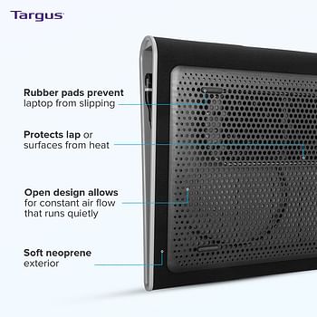 Targus Portable Lightweight Chill Mat Lap with Dual Fans Ventilation Prevents Overheating, LED USB Port, Cooling Pad for Laptop, Black/Gray (AWE55US) Black with Gray