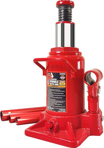 BIG RED T91207A Torin Hydraulic Stubby Low Profile Welded Bottle Jack, 12 Ton (24,000 lb) Capacity, Red/12 Ton (24,000 lb)/Red