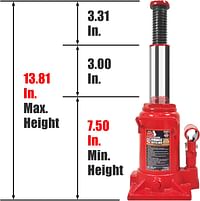 BIG RED T91207A Torin Hydraulic Stubby Low Profile Welded Bottle Jack, 12 Ton (24,000 lb) Capacity, Red/12 Ton (24,000 lb)/Red