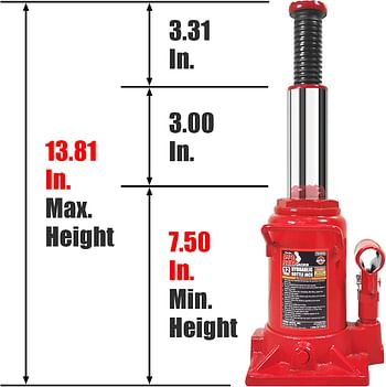 BIG RED T91207A Torin Hydraulic Stubby Low Profile Welded Bottle Jack, 12 Ton (24,000 lb) Capacity, Red/12 Ton (24,000 lb)/Red