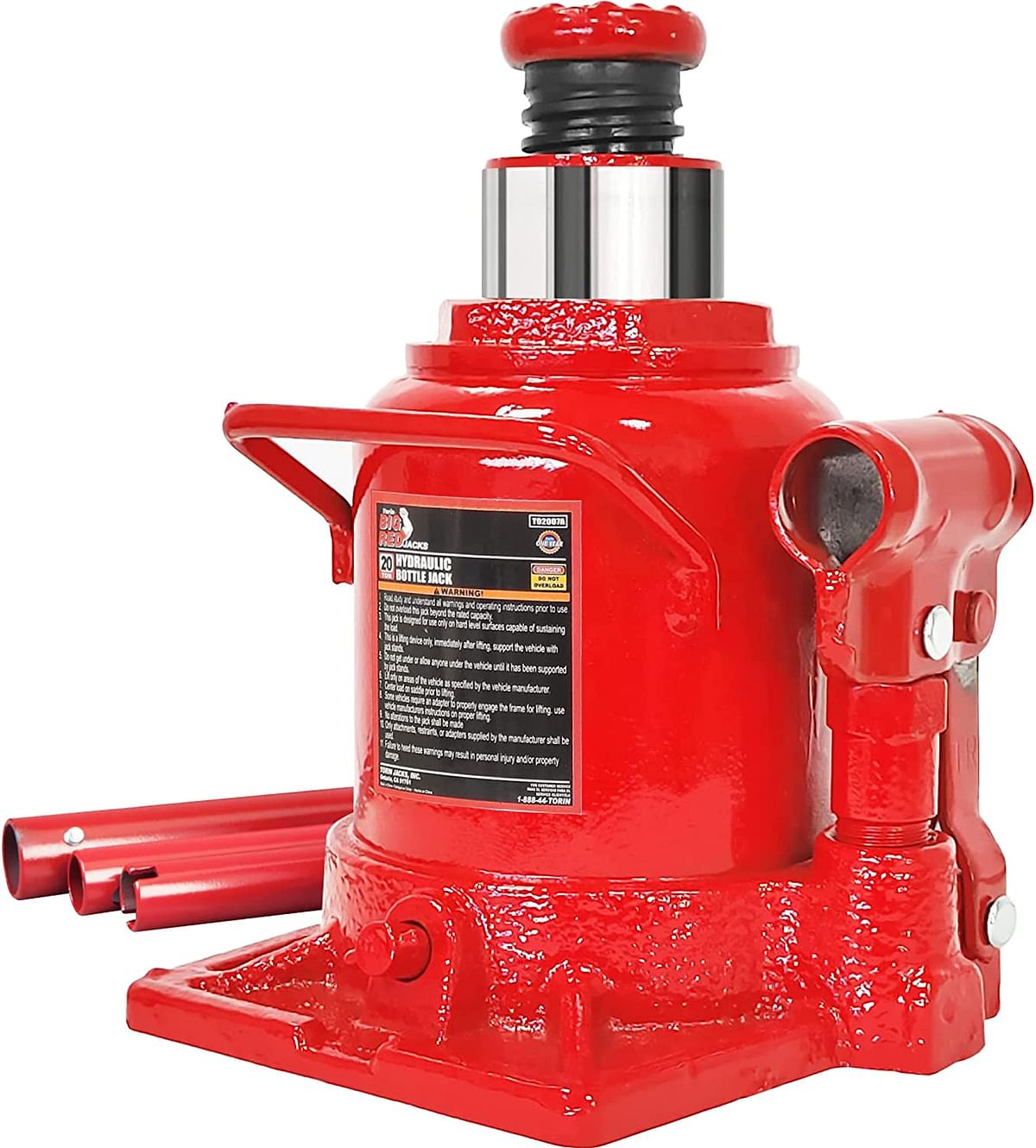 BIG RED T92007A Torin Hydraulic Stubby Low Profile Welded Bottle Jack, 20 Ton (40,000 lb) Capacity, Red/20 Ton (40,000 lb)/Red
