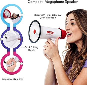 Pyle Megaphone Speaker PA Bullhorn/White