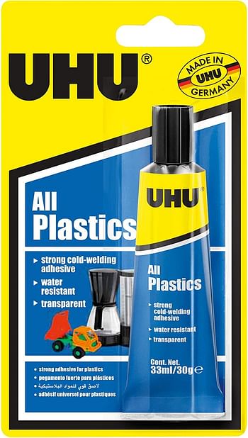 UHU ALL PLASTICS ADHESIVE SPECIAL REPAIR AND MODEL MAKING GLUE 33 ml Tube Transparent