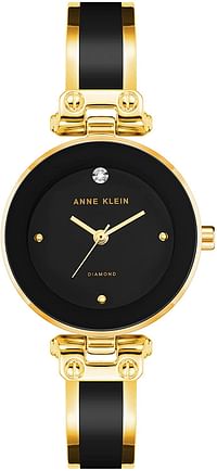 Anne Klein Women's Genuine Diamond Dial Bangle Watch /Black & Gold