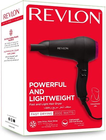 Revlon RVDR 5823 ARB1,Revlon RVDR5823 ARB1 Fast and Light Hair Dryer, 2000 watts, Black/Black