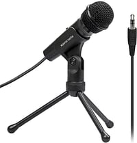 Promate Condenser Microphone, 3.5mm Connector Stereo Multimedia Condenser Vocal Microphone Stand for Laptop, PC, Digital Voice Recorder PC, Tweeter-9 Black