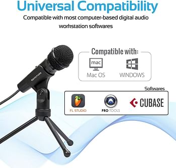 Promate Condenser Microphone, 3.5mm Connector Stereo Multimedia Condenser Vocal Microphone Stand for Laptop, PC, Digital Voice Recorder PC, Tweeter-9 Black